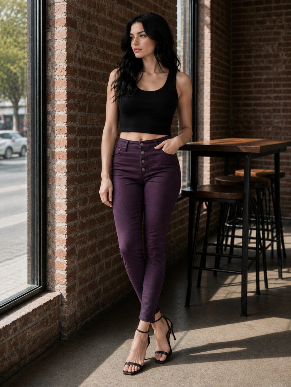 EUC Tahari Size 2/26 Purple Amelia Button Fly Skinny Jeans!
